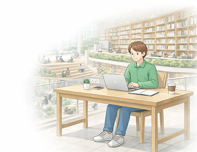 도서관에서 공부하는 모습